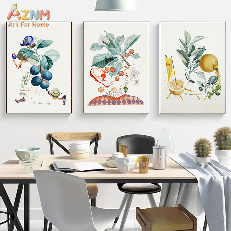 Vintage Fashion Wall Art - AZNM Surreal Botanical Fruit Figure Canvas