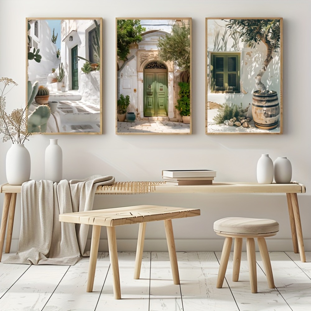 Vintage Fashion Wall Art - 3pcs Frameless Canvas Painting Mediterranean Landscape
