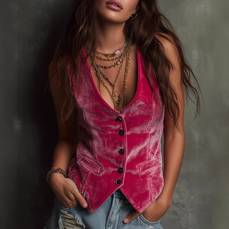 Velvet Blazer Vintage - Fashion Solid Velvet Women's Vest Jacket