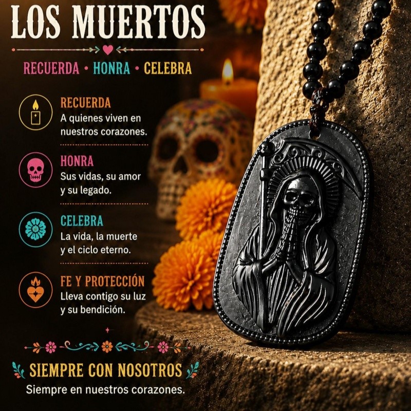 Vintage Fashion Labels - Santa Muerte Sculpture Dog Tag Necklace