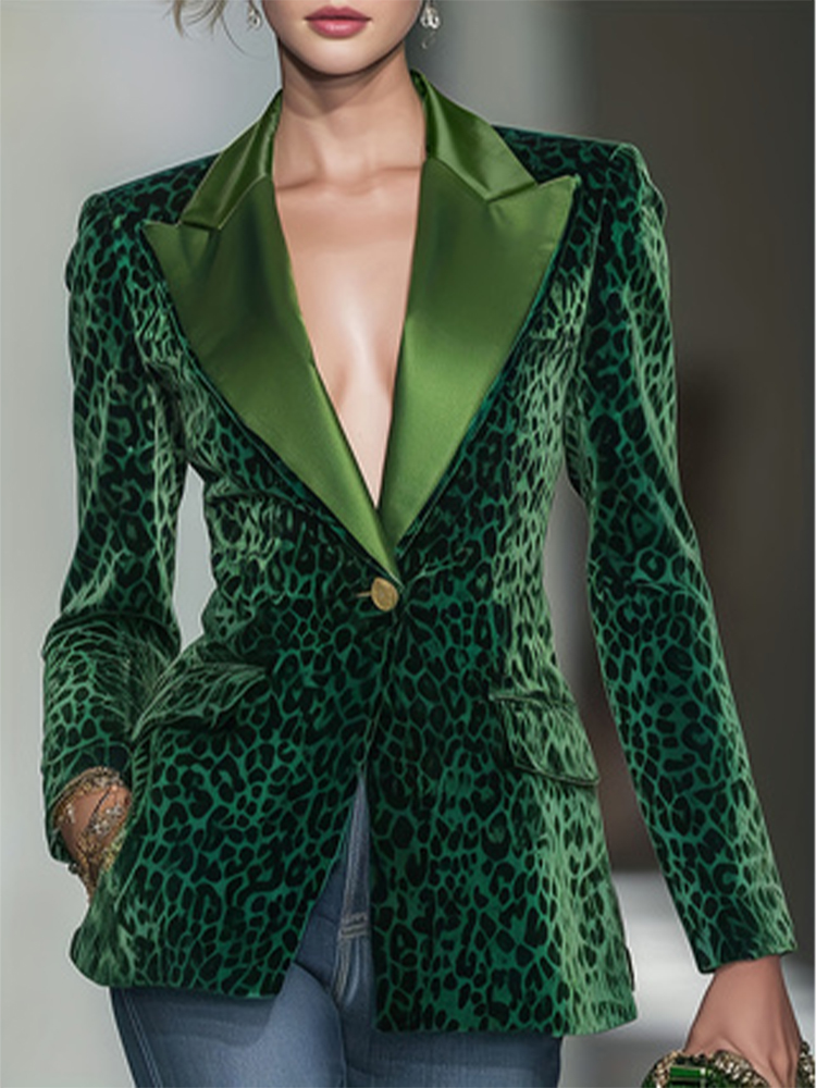 Fashion Women Leopard Print Sl - Velvet Blazer Vintage ulasan dan harga