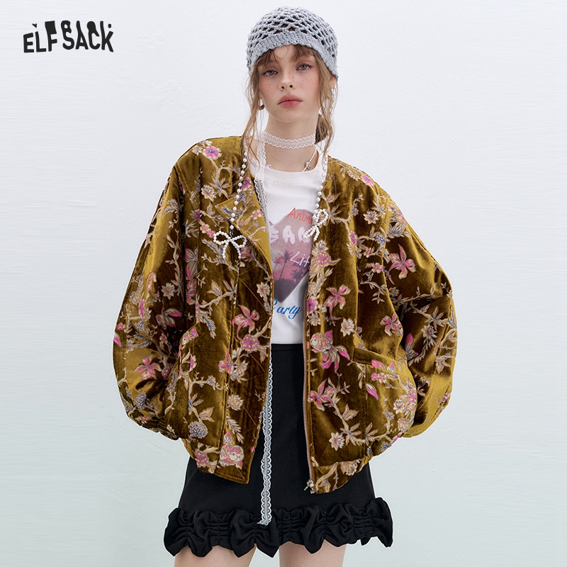 ELFSACK Gold Velvet Jacket Wom - Velvet Blazer Vintage ulasan dan harga