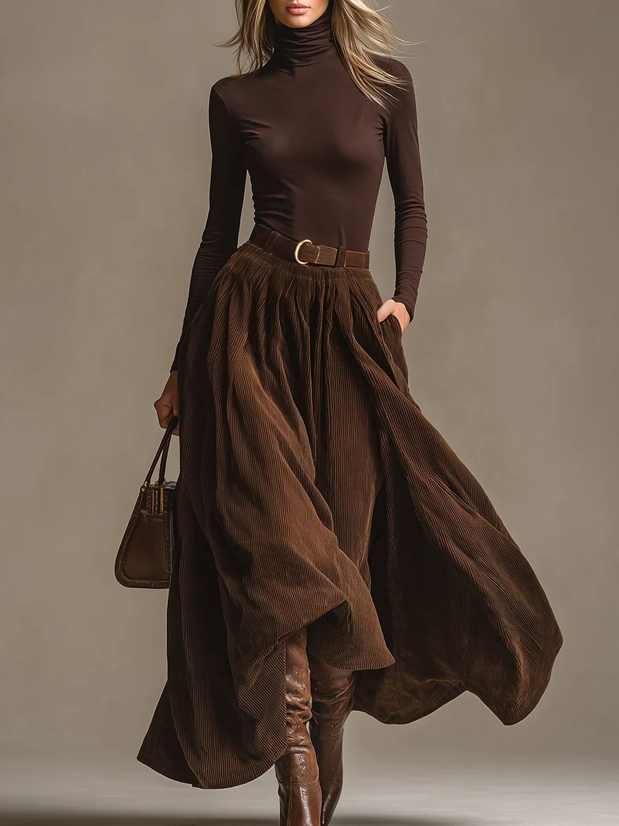 Retro Long Sleeve Corduroy Lon - Vintage Fashion Retro Outfit ulasan dan harga