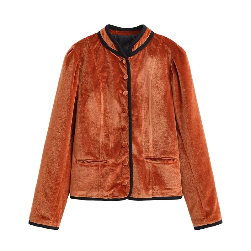 Stand Collar Contrast Piping T - Velvet Blazer Vintage ulasan dan harga