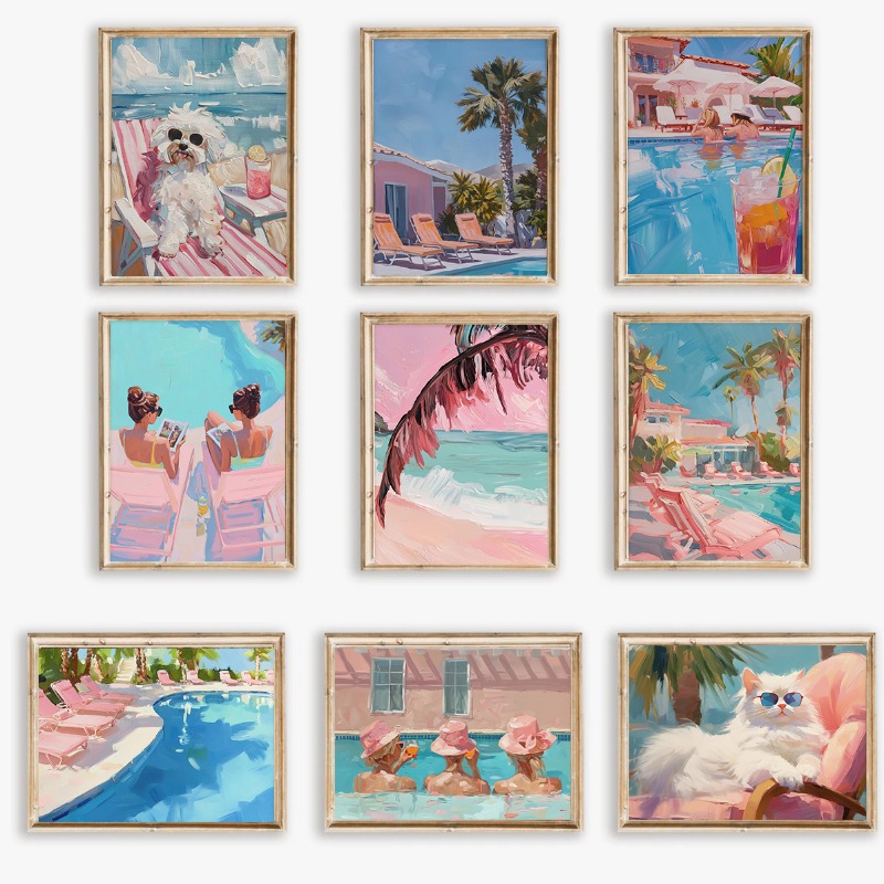 Vintage Girly Summer Pool Part - Vintage Fashion Wall Art ulasan dan harga